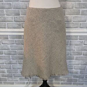 Sweet Salt Taupe Wool Blend A line Skirt Tweed Fringe Hem Preppy Acadamia Small